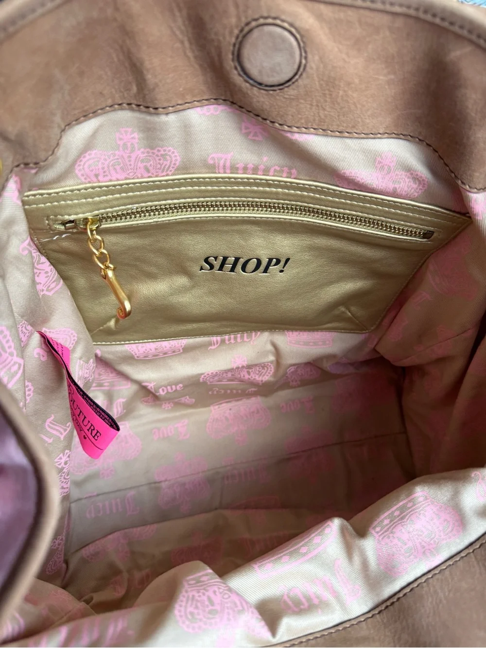RARE Juicy Couture Preppy Pink Velour Tote with Tan Leather Trim